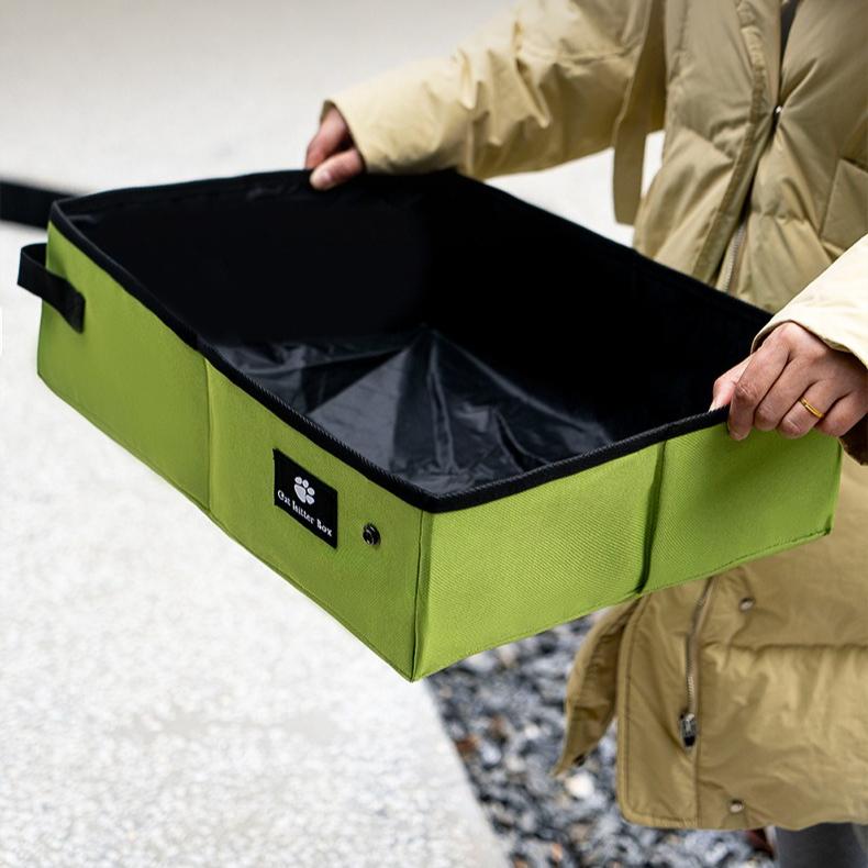 Portable Folding Litter Box for Cats Waterproof Outdoor Travel Pet Toilet Tray with Disposable Liner Bags