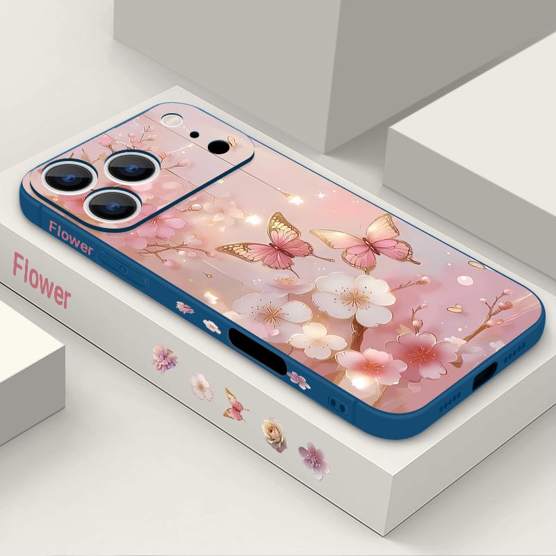 Dream Butterfly Floral Pattern Lanyard Case For iPhone 17 Pro Max Soft Silicone Cover For iPhone 16 Pro Max Funda iPhone 15 14 13 12 11 16E