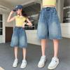 Sommer Mädchen Jeansshorts Kinder Blaue Kurze Jeans Tween Hosen Kinder Kurze Hosen Kleinkind Lässig Weiche Knielange Jeans Caprihosen