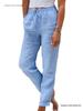 Women's High-Waisted Cotton Linen Casual Pants