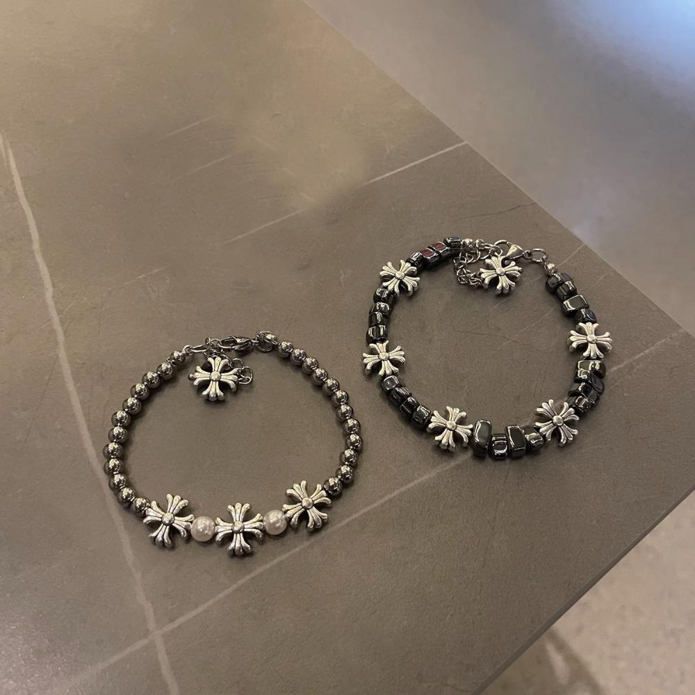 Gebrochenes Silberkreuz Blume Spleißarmband Herren Hochwertiges Armband Partnerzubehör Retro
