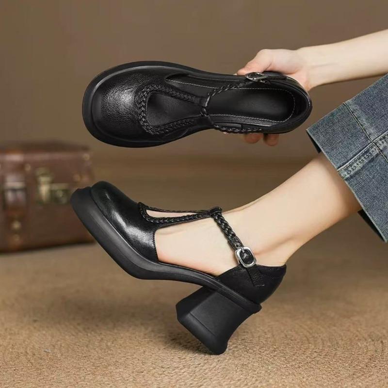 Fashion Baotou Sandals Platform Bag Heel Kitten Heel T-Buckle Shallow Mouth Platform Block Heel Summer Women's Shoes