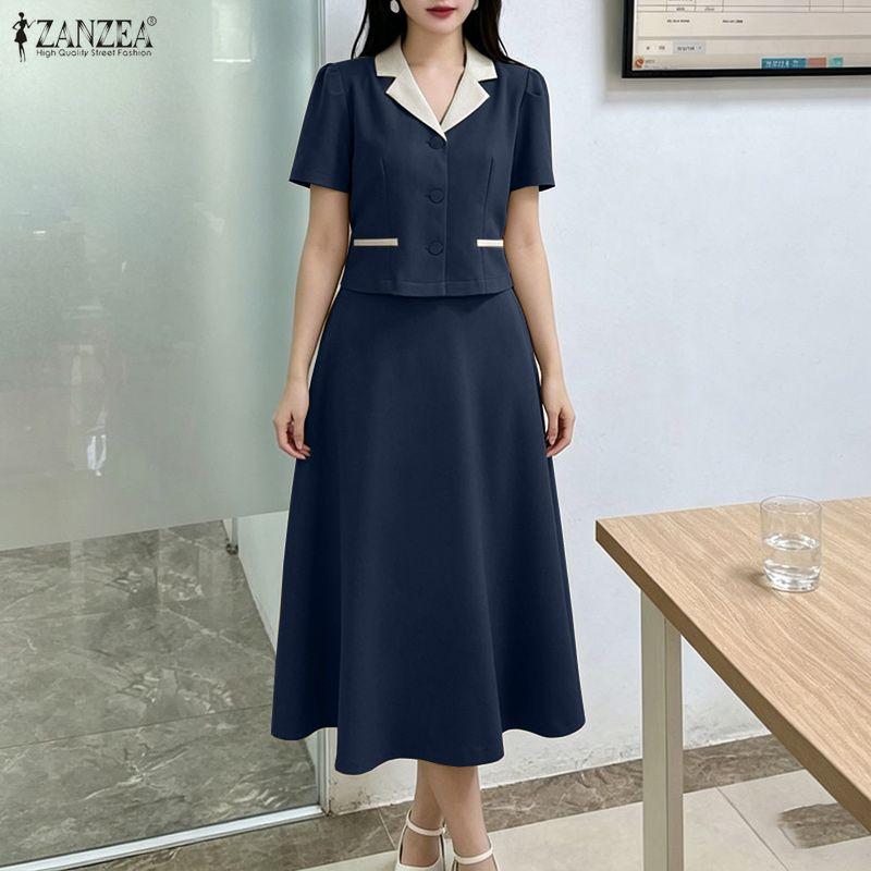ZANZEA Women Short Sleeve Blouse and Skirts Casual Two Piece Suit Sets