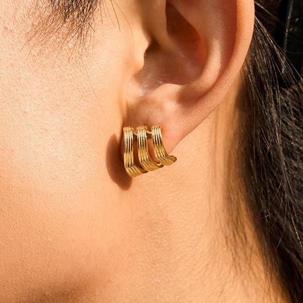 Design Sense Classic Style 18K Gold, Threaded Three-layer Earrings Versatile Earrings
