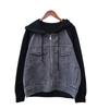 Autumn and Winter New Splicing Denim Hooded Knitted Double-sided Woolen Cardigan Women's Loose Versatile Sweater Jacket