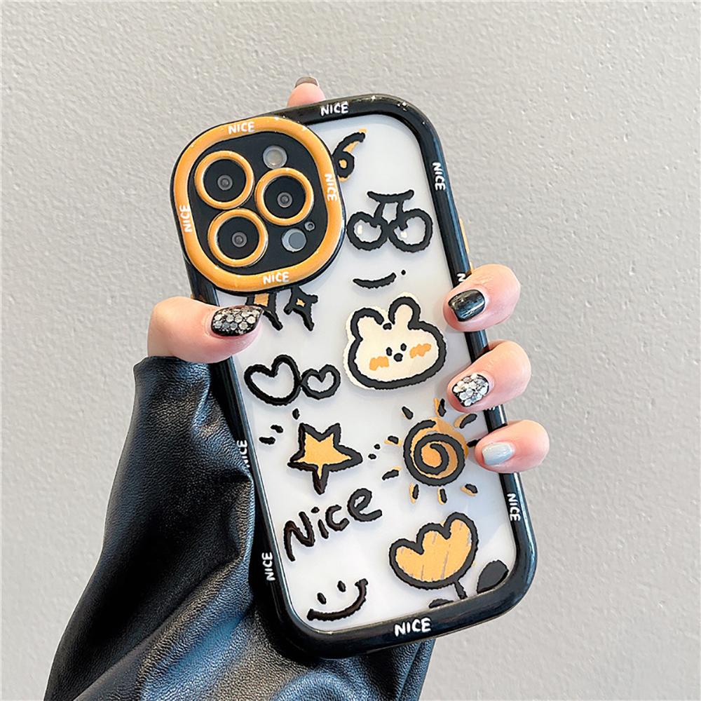 Cute Rabbit Cartoon Bunny Shockproof Bumper Phone Case For Iphone 14 11 12 13 Pro Max Funny Letters Soft Clear Back Cover Case
