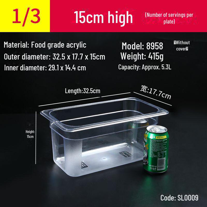 Transparente rechteckige Acryl-Heißtopfschale und Frischhalte-Obst-Auslagebox
