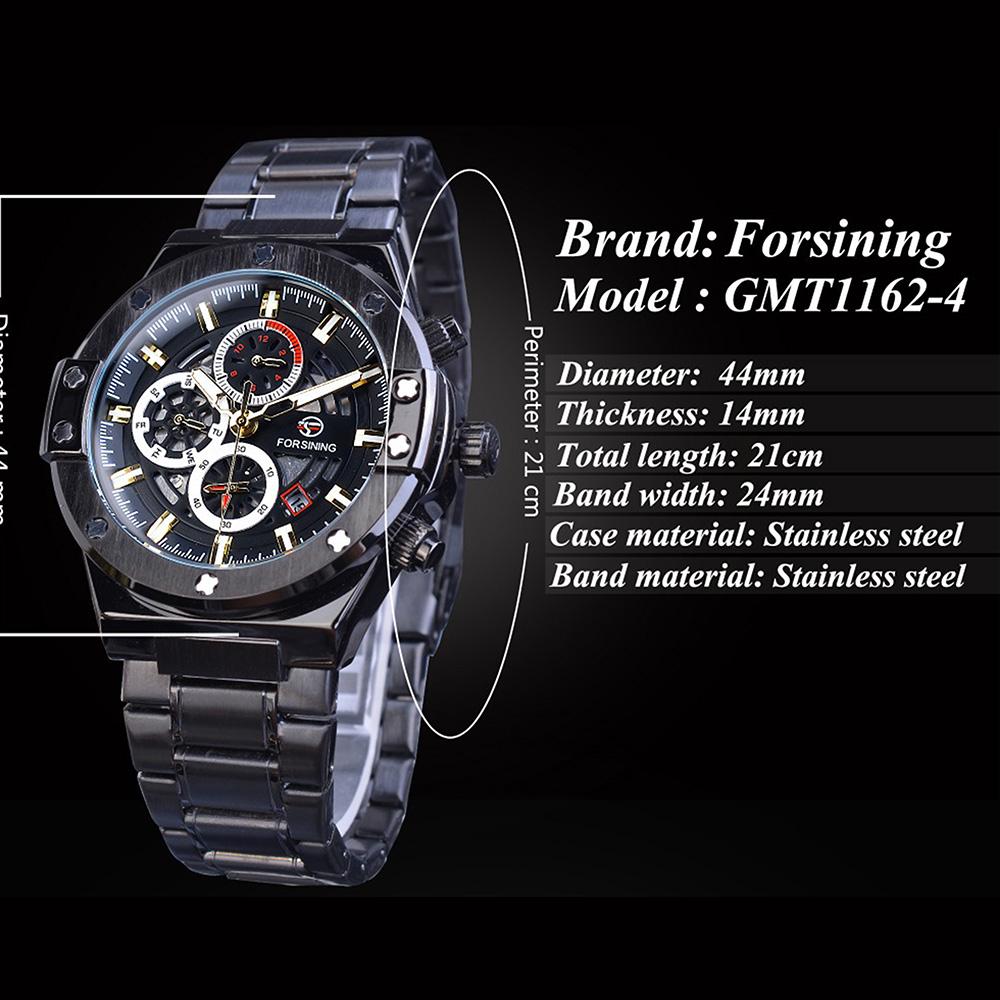Forsining Three Dial Calendar Display Men Automatic Wrist Watch Luxury Military Sport Male Clock