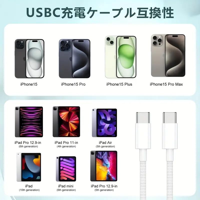 USB C cable 2M Set of 2 PD compatible 60W fast charging high speed data transfer High durability Nylon processing Prevention of disconnection Type for