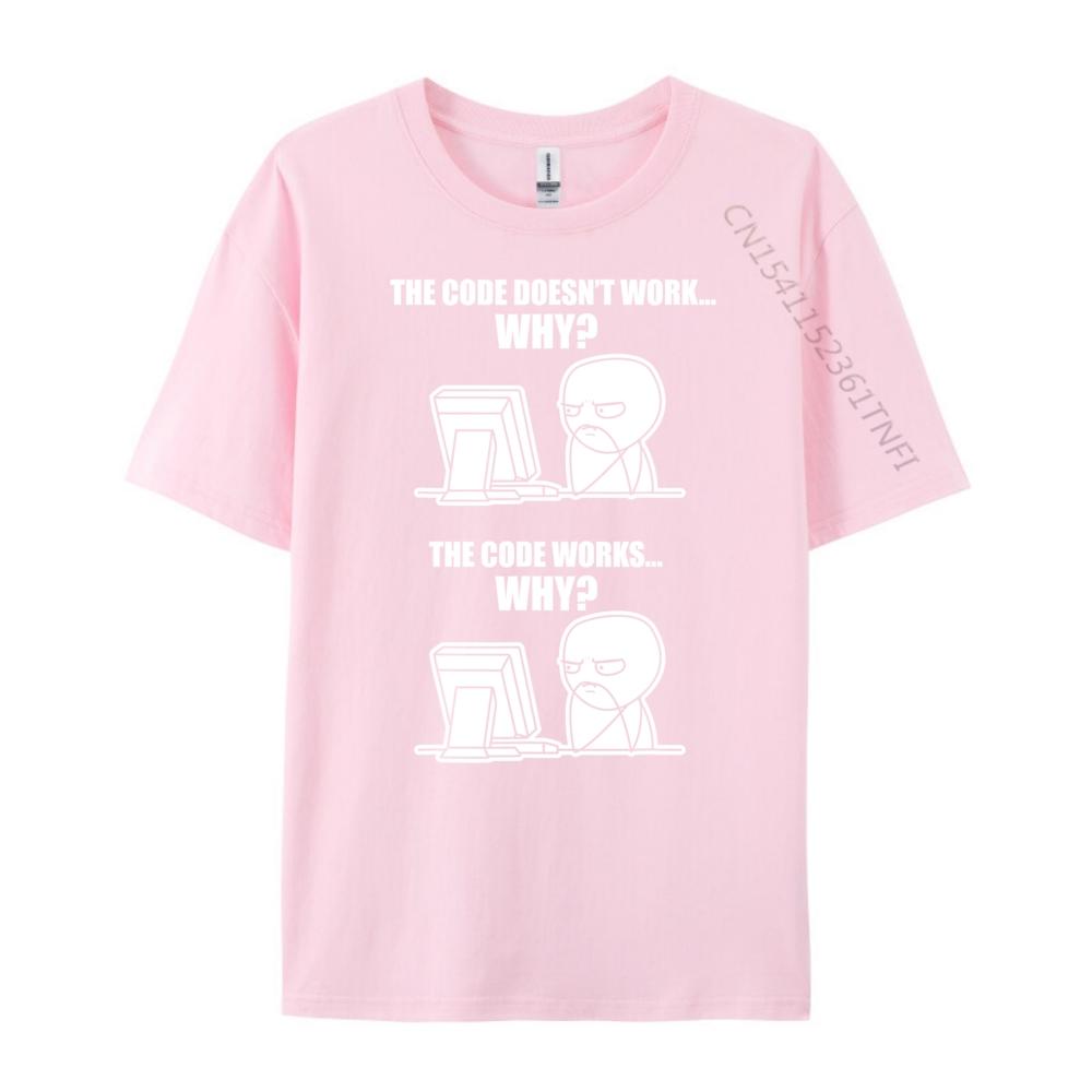 Rolig Programmerare Kod Fungerar Varför Meme Rosa Grafiska T-shirts Herrkläder Lyxig Designer Kortärmad T-shirt för Män Klassisk
