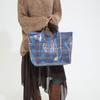 PVC Tote Bag Plaid Work Handbags Purses Large Shoulder Handbag Plastic Carry All Bag for Women Work Travel Fashion Shopping Bag