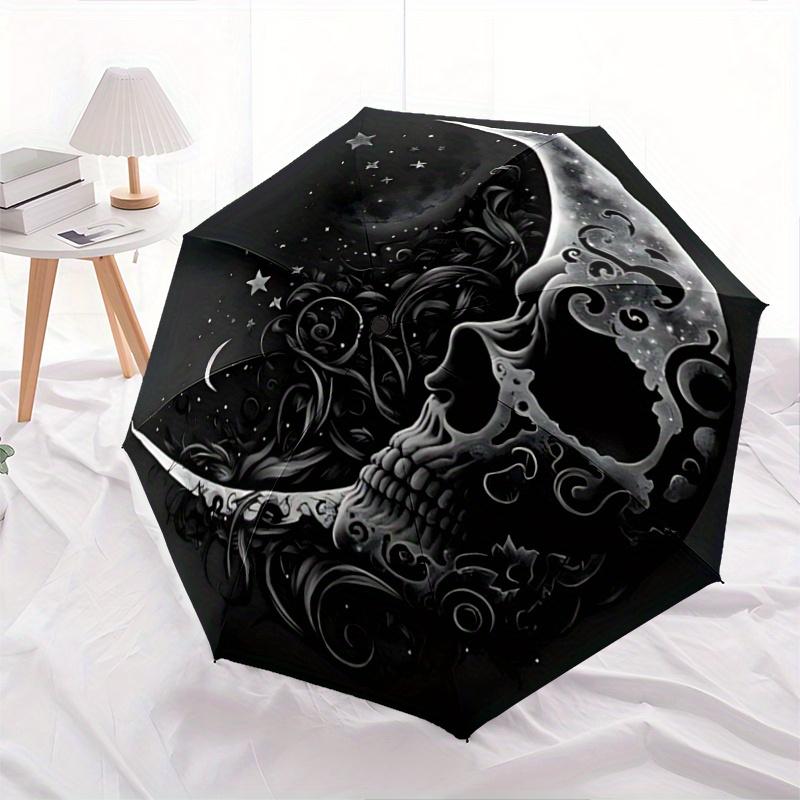 

1pc Midnight Moonlit Skull Pattern Umbrella, Fashionable, Personalized, High-Value Folding Umbrella, a Must-Have for Summer, 8-Rib Durable Iron Frame,