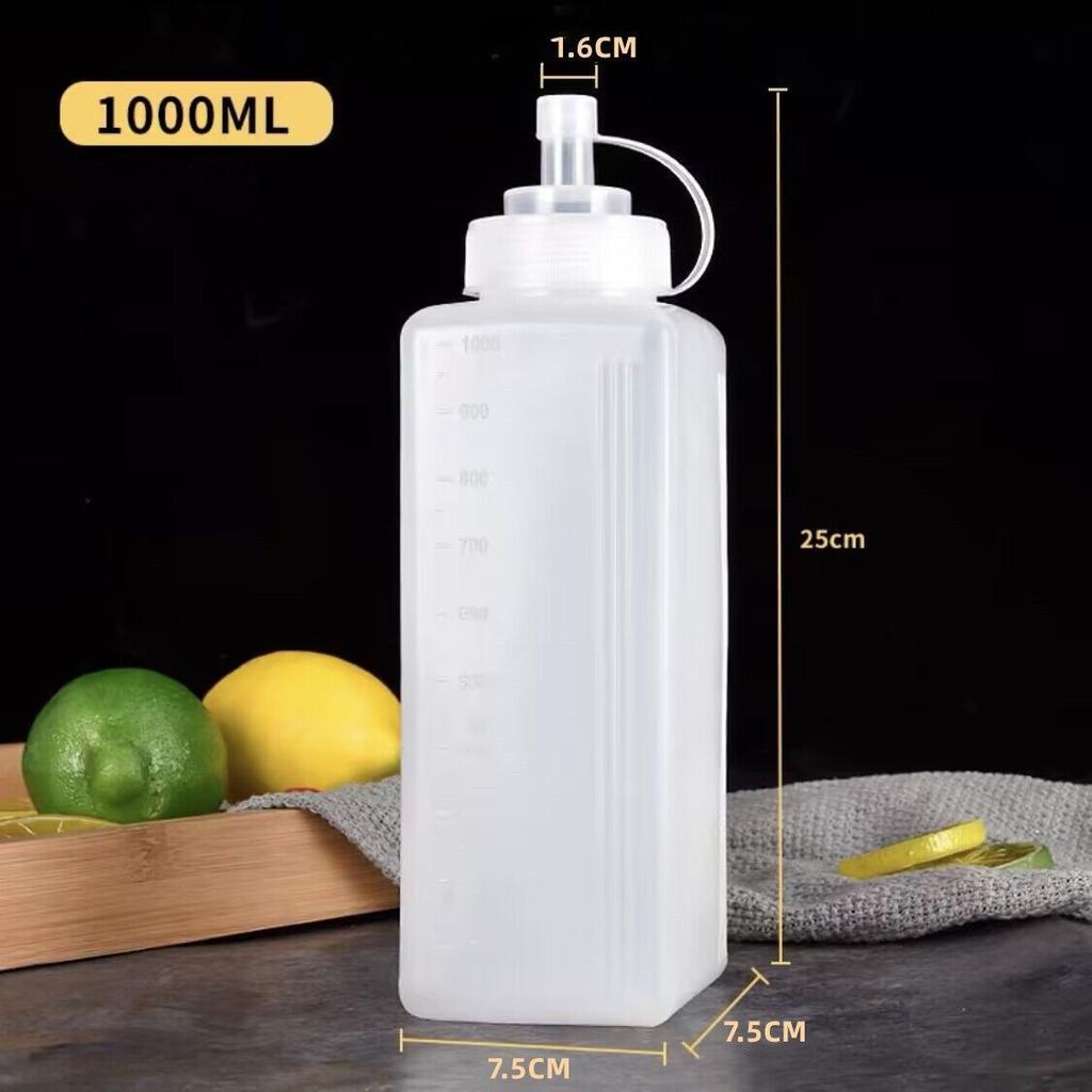 Botella de Salsa para Apretar de 1000ML con Tapa Calibre Grande Botella de Plástico para Apretar Mermelada Dispensador de Condimentos Tarro de Condimentos a Prueba de Polvo para Cocina
