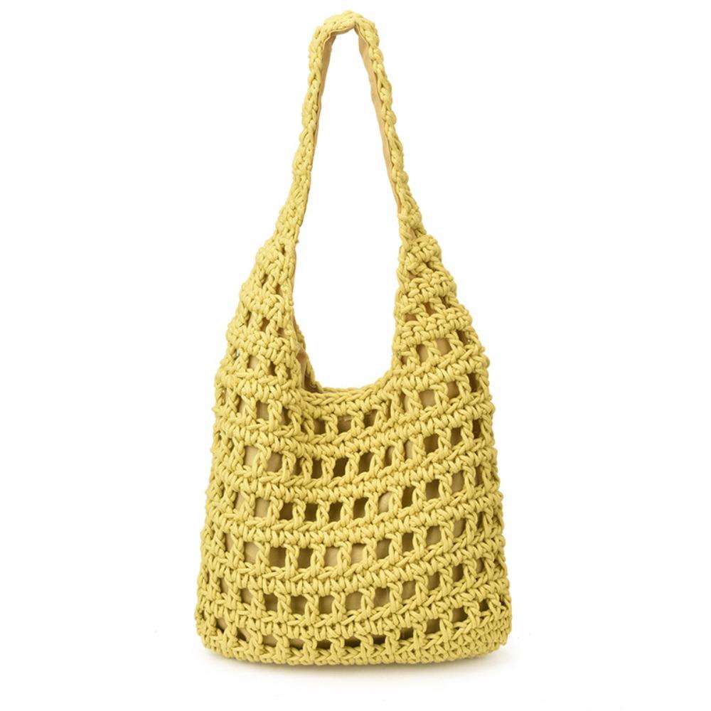 Braided Crochet Tote Bag Solid Color Beach Bag Fashion Hollow Out Knitted Weave Bag  Daily