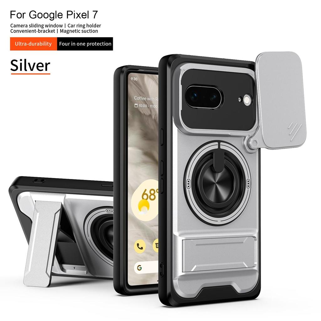 Slide Camera Cover for Google Pixel 7 Case With Built-in Ring Stand and Folding Stand