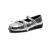 Mary Jane silver bow small single shoes women's 2025 new foreign style with skirt French light mouth flat ballet shoes