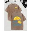Men's Heavyweight Vintage Lemonade Print T-Shirt - Oversized Retro Lemon & Jesus Lemonade Back/ Front Design, Distressed Washed Short Sleeve Tee,
