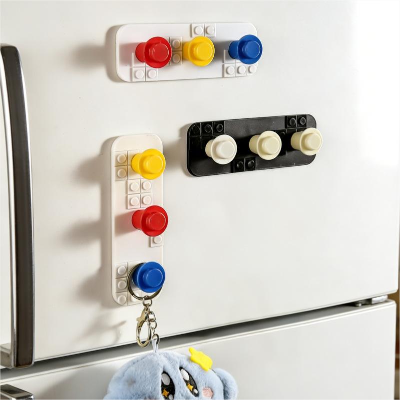 Nail Free Magnetic Hook Building Block Shaped Sticky Hook Wall Storage Rack Bedroom Wall Hanging for Key Whiteboard Refrigerator