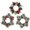 Christmas Candle Rings Wreaths Mini Christmas Candle Wreath With Red Berries Candle Holder Garland Cabinet Decor For Holiday