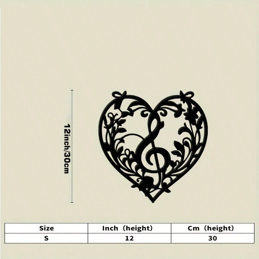 

Metal Wall Art Heart with Music Notes Black Iron Home Office Decor Gift for Couples різнокольоровий