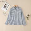 ZANZEA Women Casual Turn Down Collar Loose Long Sleeve Stripe Blouse