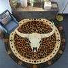 Leopard Print Bull Skull Round Area Rug,Carpet Rug for Living Room Bedroom Sofa Playroom Decor,Non-slip Floor Mat