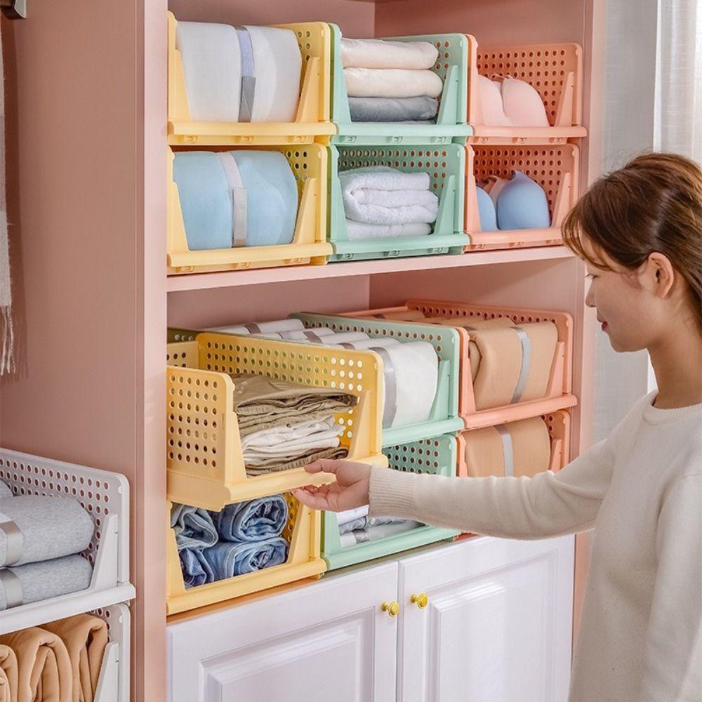 Stackable Drawer Organizer Plastic Storage Baskets Saving Space Clothes Sorting Rack  Kitchen