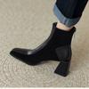 Fashion Vintage Square Toe Block Heel Booties Women French Color Block Rear Zip Simple Heel Single Boots Ankle Boots