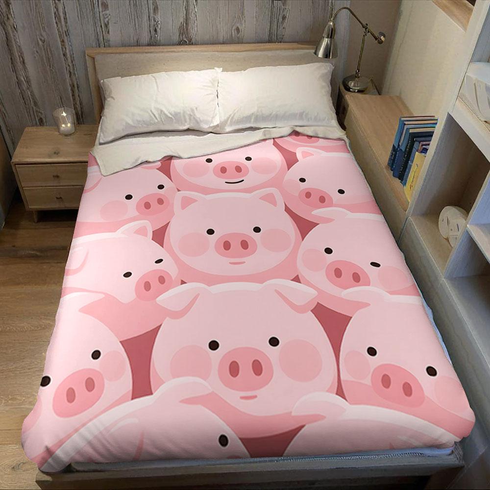 Cute Pink Cartoon Pig Printed Blanket Suitable for Sofas Beds Offices Travel Camping Chairs Warm Plush Blanket