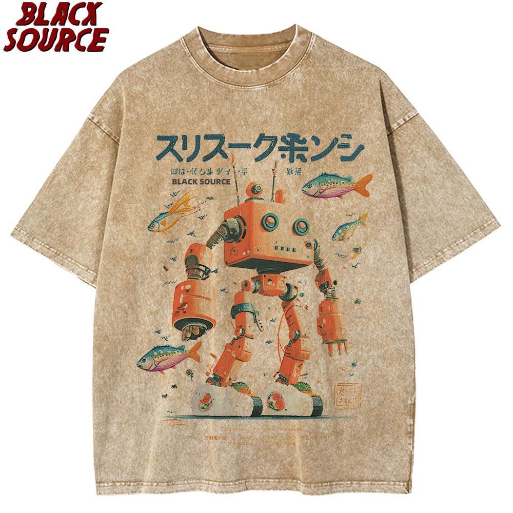 T Cotton Tee Shirt King Carp Magikarp Sushi Sashimi TShirts Retro Men women TShirt Japanese Style Oversize Mineral Wash Tops S