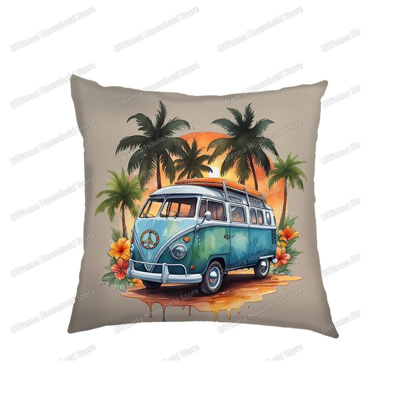 Funda de cojín para funda de almohada de furgoneta de acuarela, para viajar a la playa, sofá, cama, coche, fundas decorativas para sala de estar