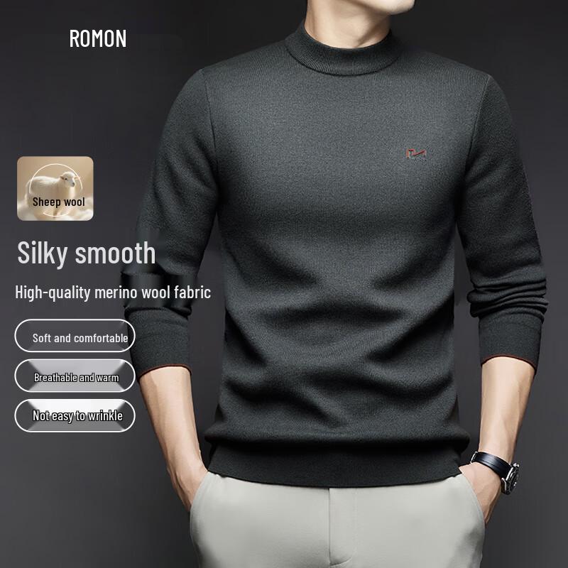 

Romon Men s Fleece-Lined Wool Blend Round Neck Sweater M