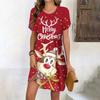 Summer Fashionable Creativity Women Loose Large Round Neck Casual Comfortable Versatile Christmas Series Animals 3D Printed Dresses