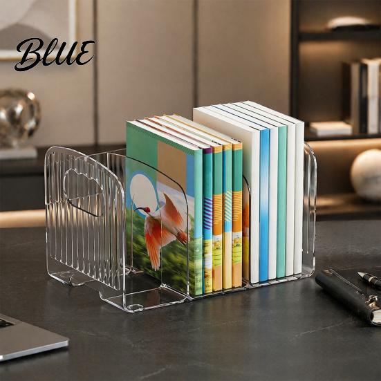 Multifunctional Desk Storage Box Clear Magazine Holder 3/4-Compartment Organizer Vertical Bookend File Decorative Bookshelf Decor for Home