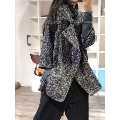 Fashionable Hong Kong Style Woolen Coat for Autumn and Winter, Loose-Fitting with Suit Collar Knitted Overcoat