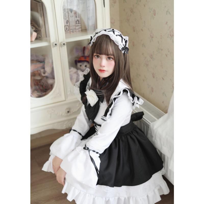 S-5XL Mignon Style Japonais Lolita Maid Noir et Blanc Fille Robe Lolita Femme Costume