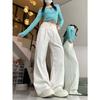 Spring Summer High Waist Wide Leg Jeans Women White Loose Wrinkle Design Fashion Drape Slimming Pants