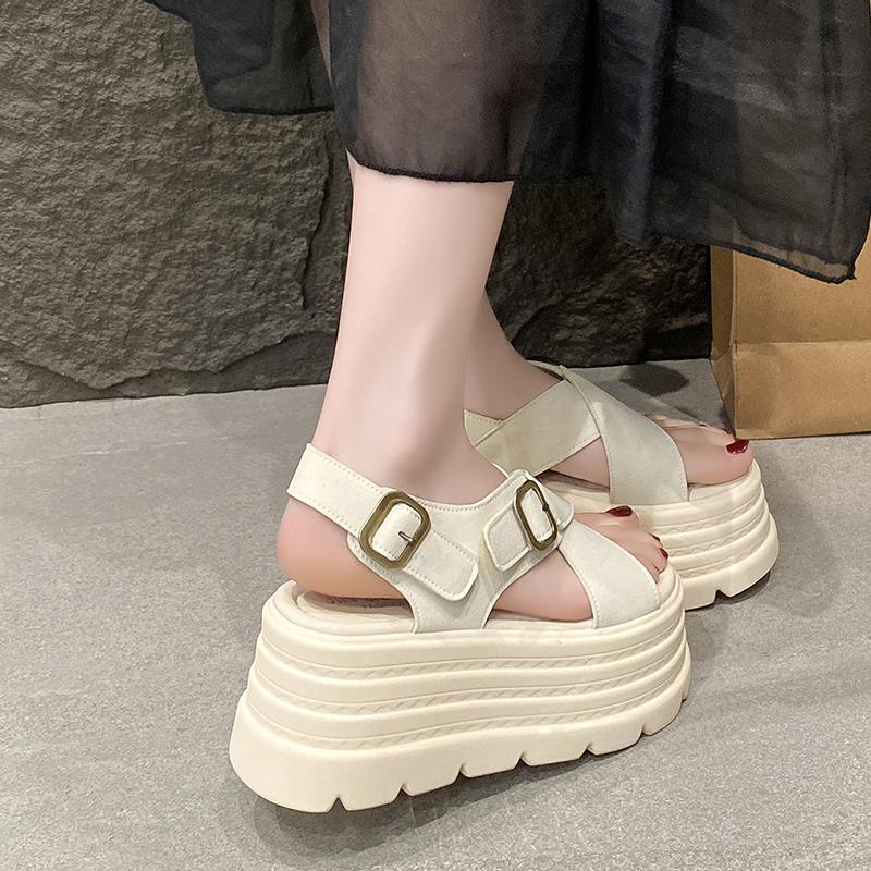 Fashion Summer Women Canvas Thick Sole Sandals New 2024 Peep Toe Flip-Flops 8CM High Platform Sandal Buckle Shoes Woman Zapatillas Mujer
