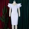 Women Square Neck Elegant Bodycon Dresses Fashion Ruffles Sleeve Beaded Plus Size Party Dress Clothes