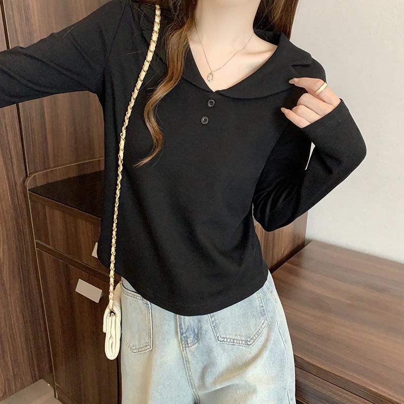 

Chic Plus Size Half-Open Collar Long-Sleeve T-Shirt for Women 2XL чорний