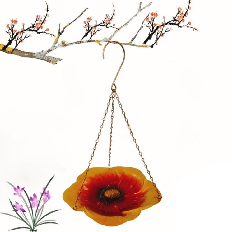 Large Capacity Bird Feeders Flower Shaped Tray Birdwatching Hook and Chain