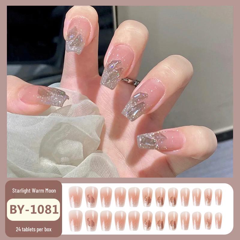 Short Ice Transparent Wearable Nail Patches with Crushed Diamond Glitter – Luxury Manicure.