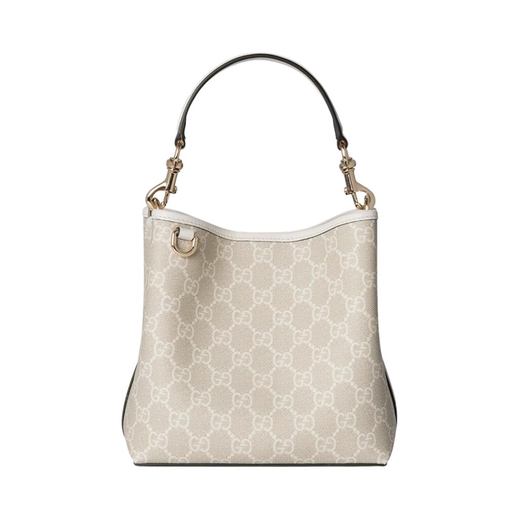 Gucci GG Emblem Classic Logo Magnetic Closure Coated Canvas Bucket Bag Mini Women bags Beige White 815118-FAD6L-9641