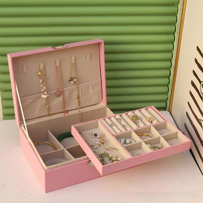 Pudełko do przechowywania biżuterii Duża pojemność Damskie Pierścionki Kolczyki Naszyjnik Bransoletka Wykończenie Pudełko na biżuterię Kreatywne Podwójne z Zamkami