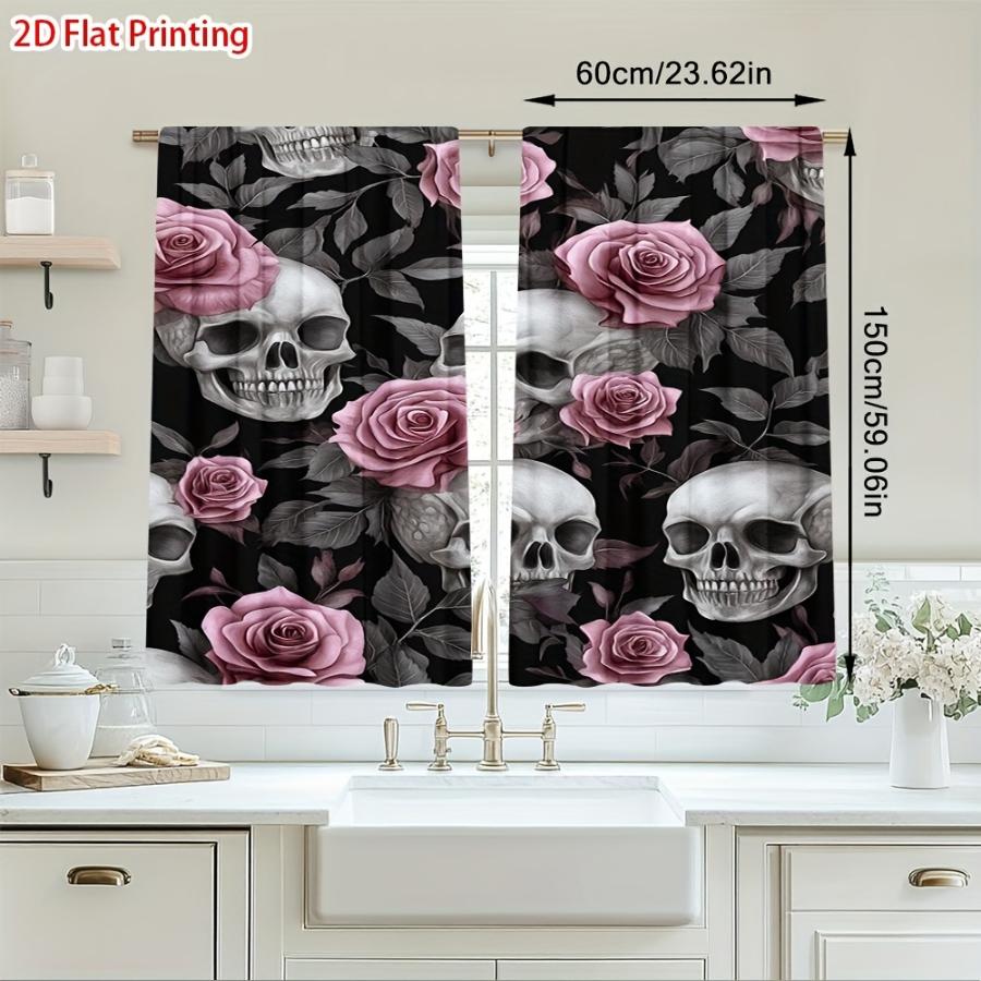 2PCS Digital Printed Curtains with Gothic Roses Design, Stylish Window Drapes for Living Room Bedroom Home Decoration and Kitche