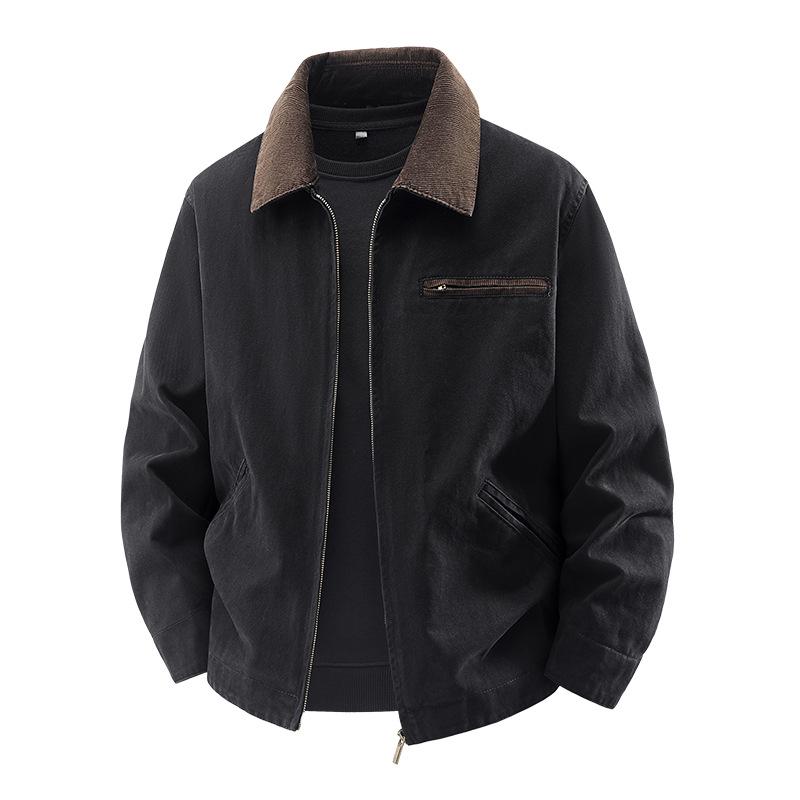 Men's Plus Size Washed Lapel Workwear Jacket - Spring/Autumn