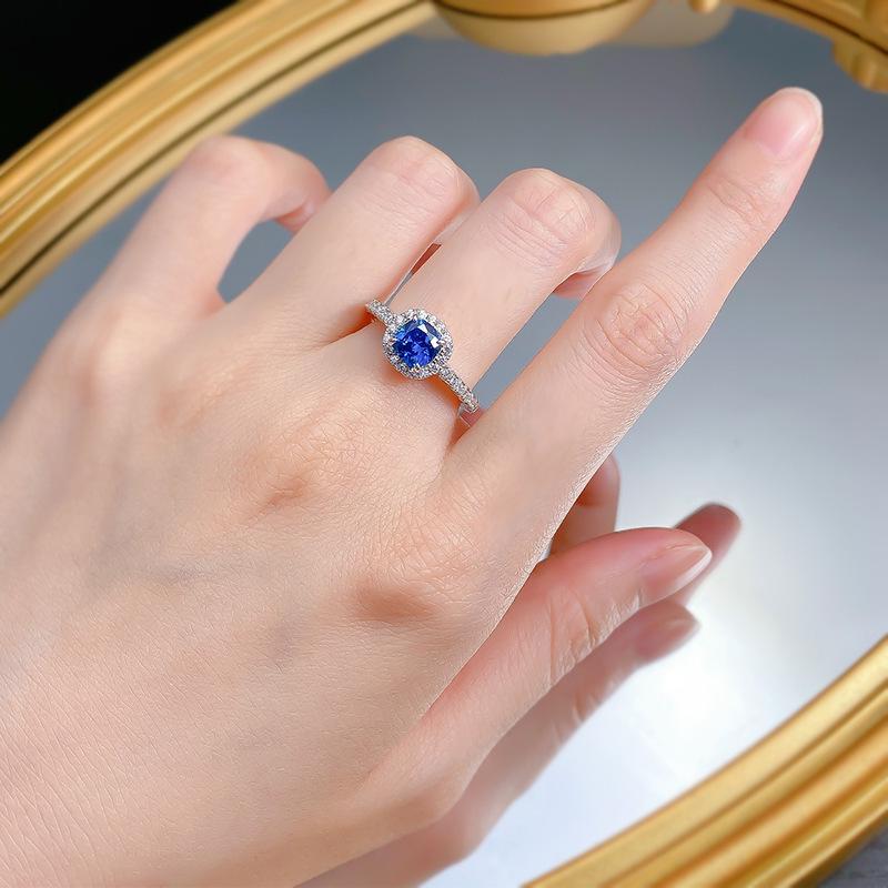 Longlong Gold Jewelry Royal Blue Square Ring Band Women’s S925 Silver Simple Engagement Ring