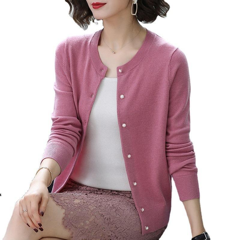 Autumn Knitted Jacket Sweater Cardigan Simple Temperament Round Neck Long Sleeve Loose Top