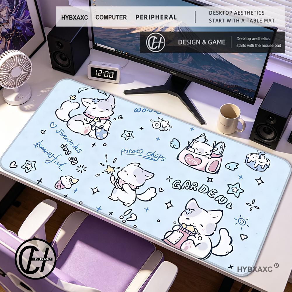HYBXAXC Anime Cute Cat Blessing Mouse Pad Nonslip Locking Edge PC Laptop Accessories Rubber Keyboard Game DeskMat