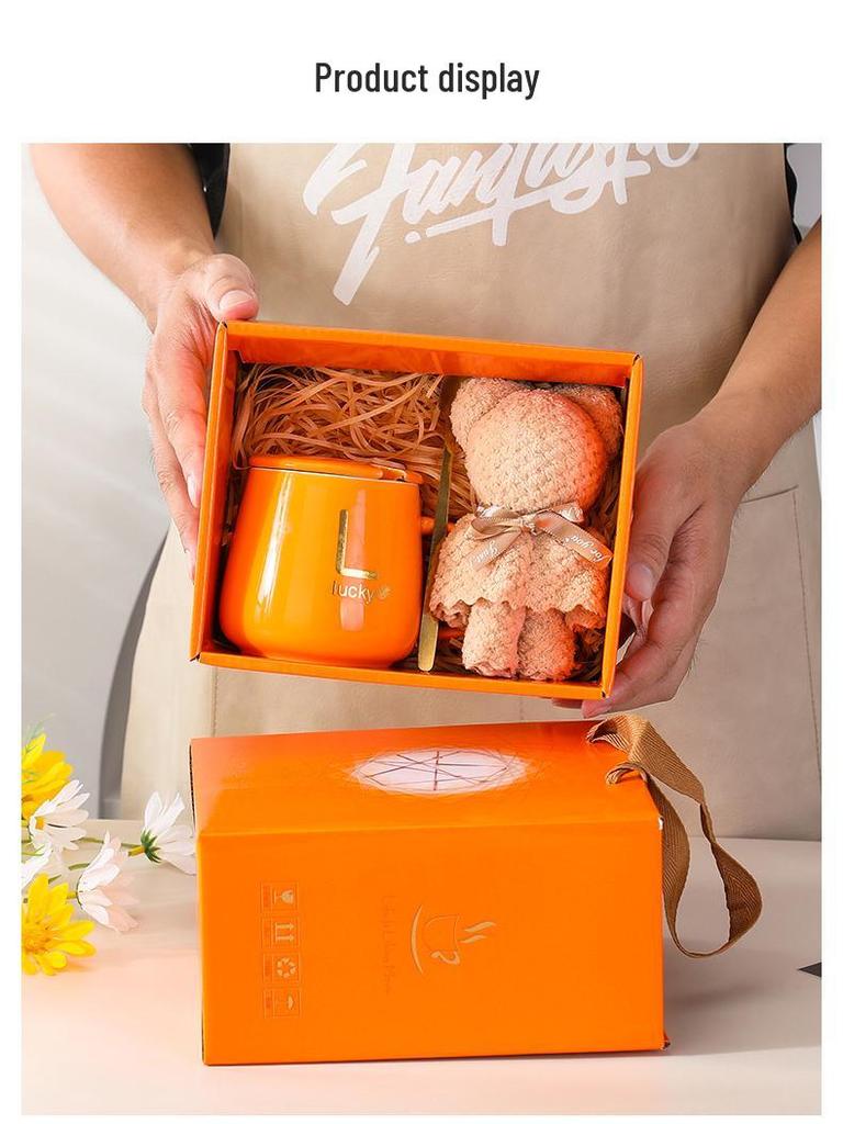 Keramiktassen- und Löffelset mit Deckel und Handtuch - Personalisierbare Geschenkbox